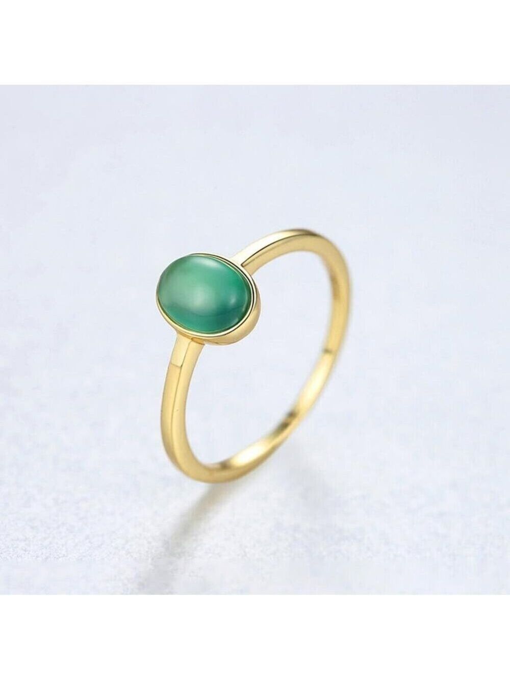 18k Gold Plated over 925 sterling silver Cabochon 7x5 created oval Emerald Ring - Picture 3 of 6